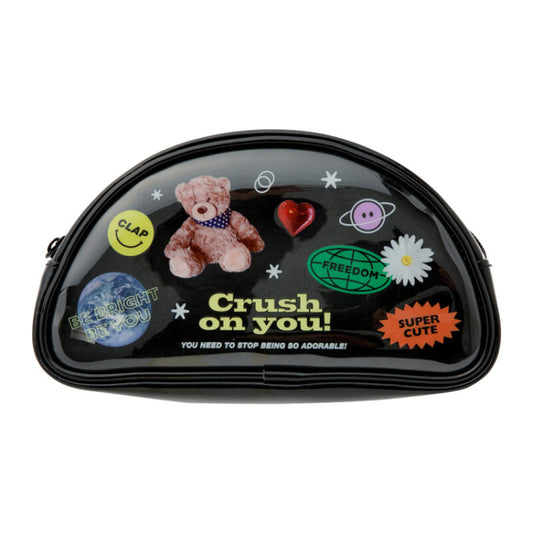 Black Retro Bear PVC Multi Pouch